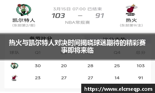 热火与凯尔特人对决时间揭晓球迷期待的精彩赛事即将来临