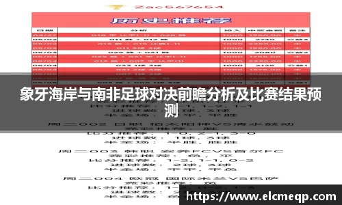 象牙海岸与南非足球对决前瞻分析及比赛结果预测