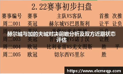 赫尔城与加的夫城对决前瞻分析及双方近期状态评估