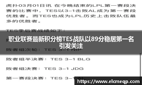 职业联赛最新积分榜TES战队以89分稳居第一名引发关注